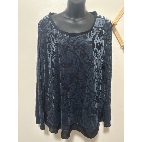 Simply Vera Wang Burnout Velvet Long Sleeve Blouse Tunic Top XL - Picture 1 of 5